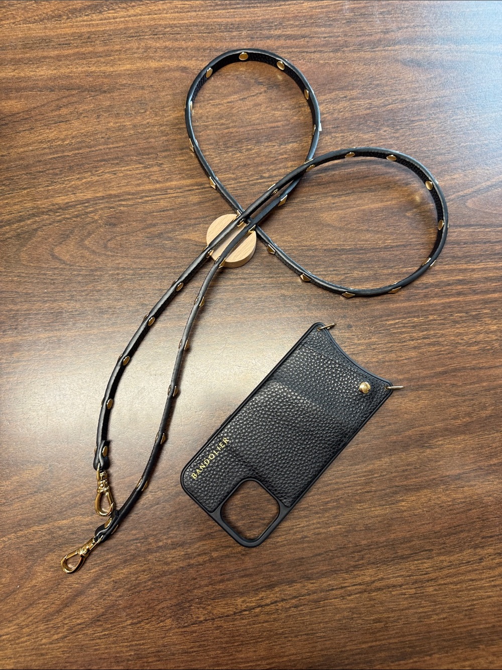 Bandolier Emma Black Pebble Leather Crossbody Case for 12/12 Pro with Strap - Picture 2 of 15